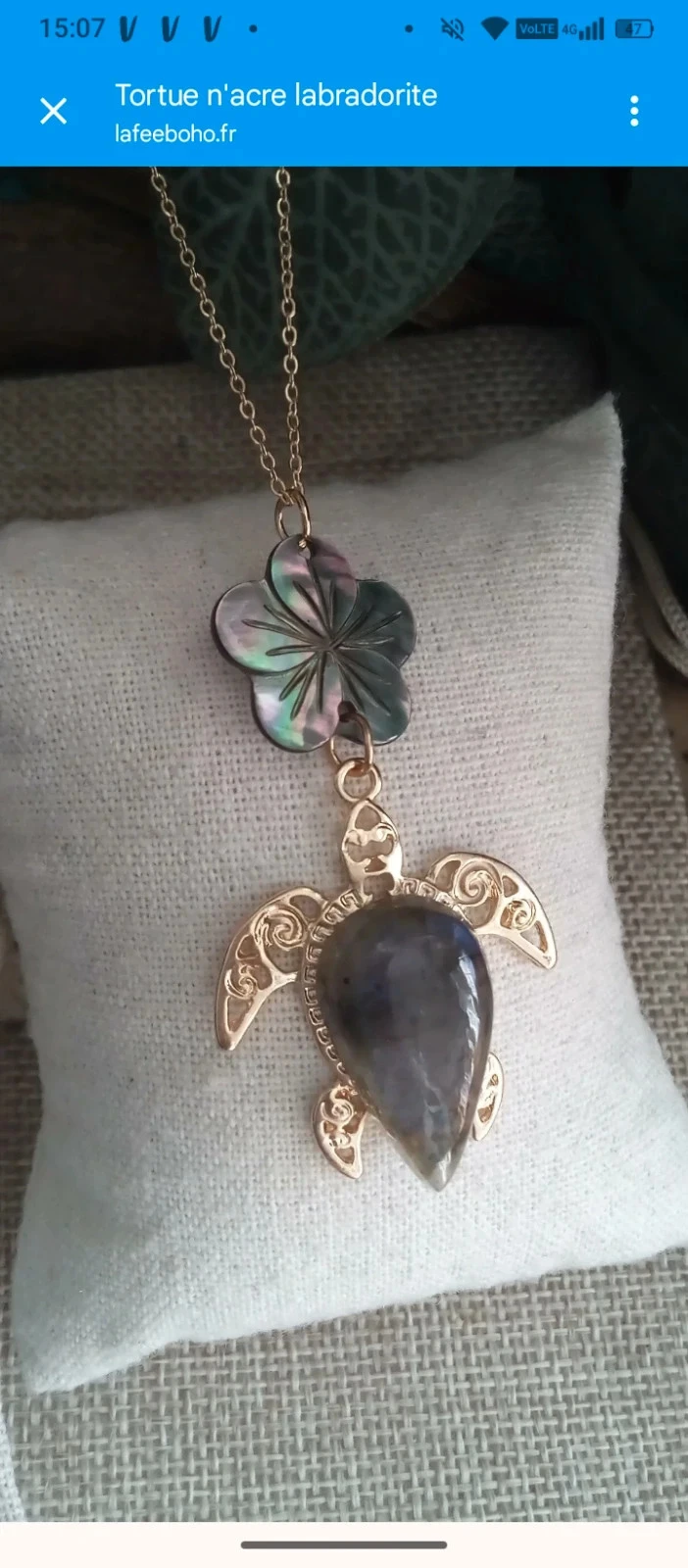 Collier tortue nacre et labradorite